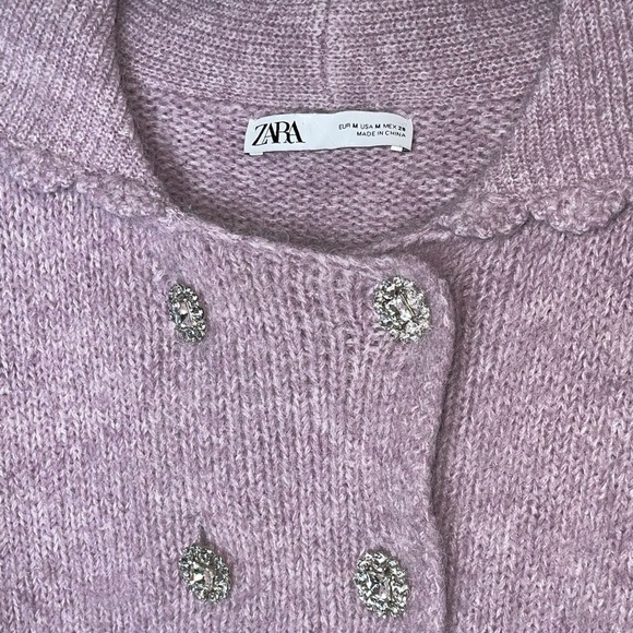 ZARA Lilac Lavender Rhinestone Button Front Sweater, Size Medium - Picture 7 of 10
